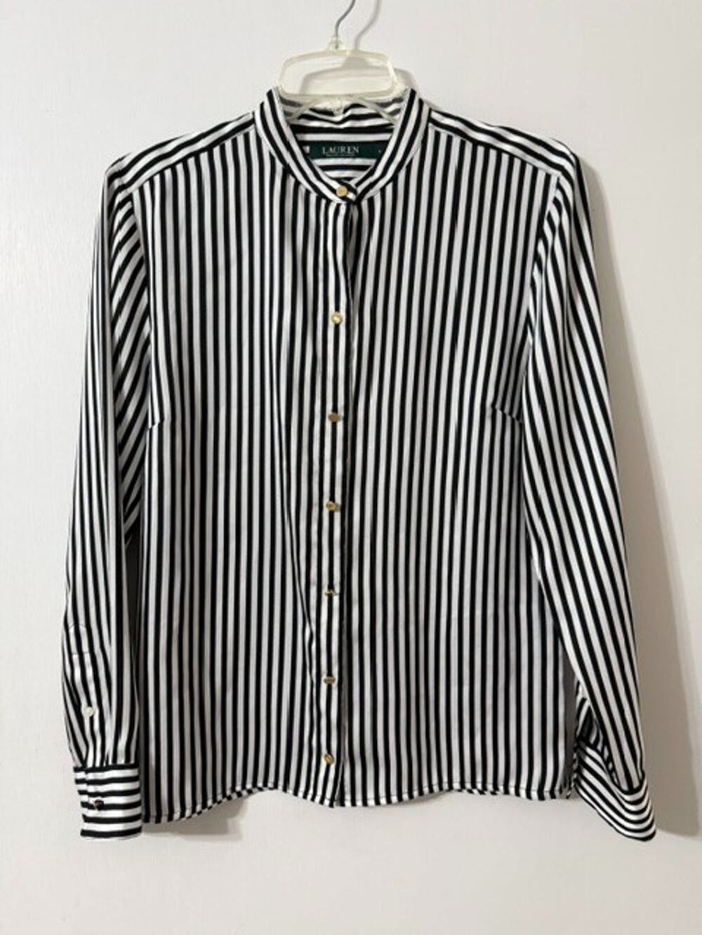 Lauren Ralph Lauren Women's Vertical Stripe Mandarin Collar Blouse-Size 6